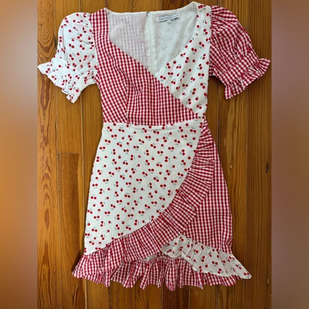English Factory Red & White Cherry Print Wrap Dress